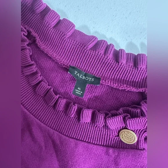 Talbots Sz XL Ruffle Neck Midi Sweater Dress W/ Shoulder Buttons Long Sleeve - Picture 8 of 11